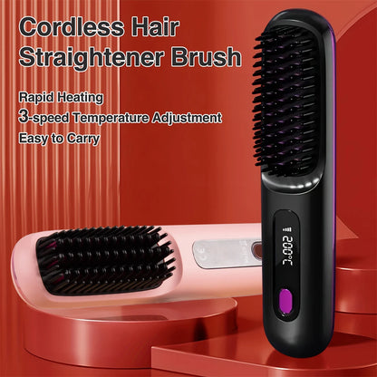 Wireless Hair Straightener Brush Ceramic Heating Smooth hair care Comb Portable Negative Ion Hair Care Comb