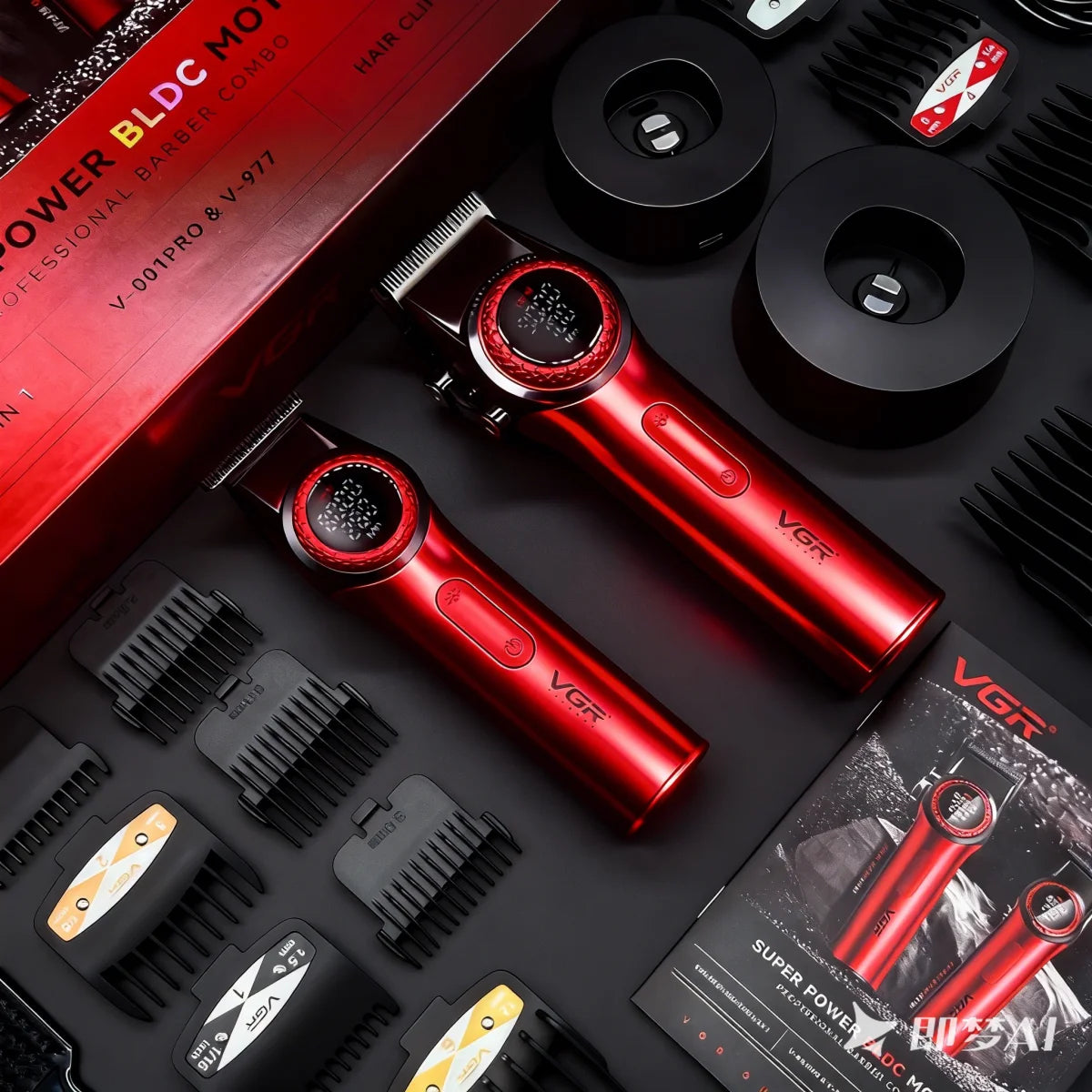 Tondeuse cheveux professionnelle VGR – Pack barbier complet sans fil