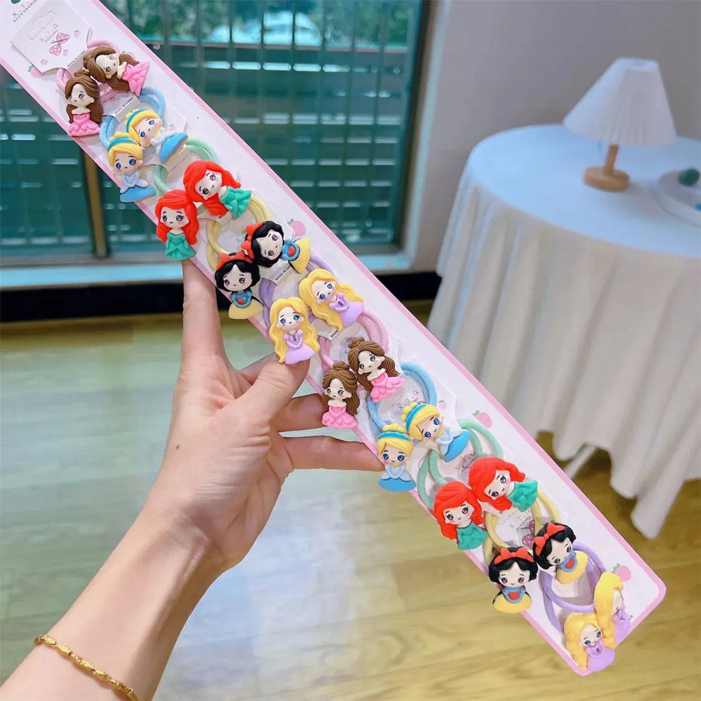 Lot d’Élastiques à Cheveux Fantaisie – Motifs Princesses 10 Pairs - TayShop