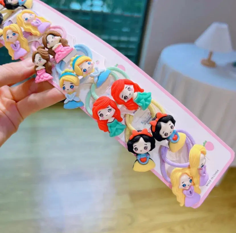 Lot d’Élastiques à Cheveux Fantaisie – Motifs Princesses 10 Pairs - TayShop