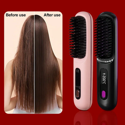 Wireless Hair Straightener Brush Ceramic Heating Smooth hair care Comb Portable Negative Ion Hair Care Comb